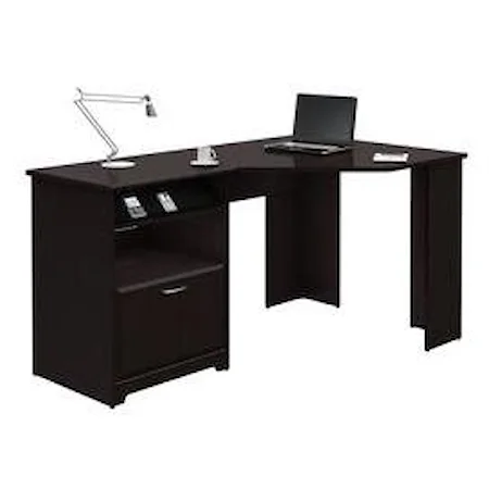 Casual Espresso L-Shaped Corner Desk with Charging Station